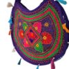 Bolsa Hobo Estruturada Boho bordada com elefantes e florais com tassel roxo