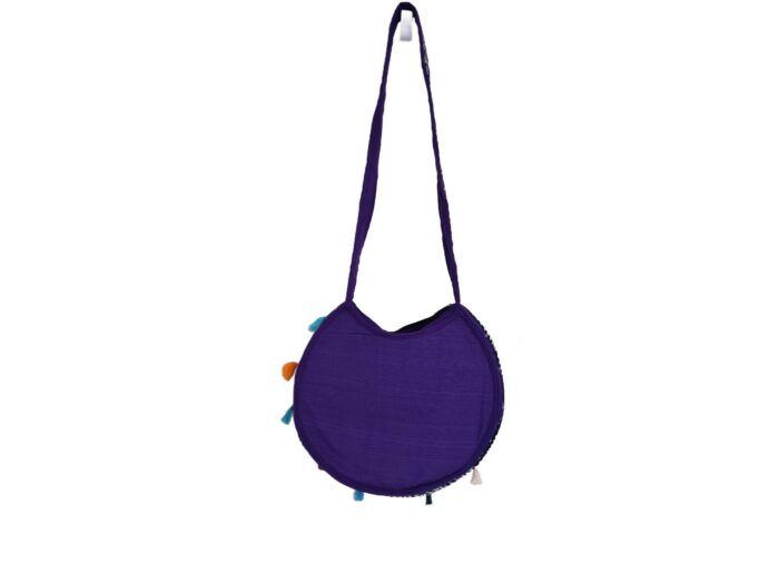 Bolsa Indiana tiracolo étnica floral com alça longa roxa