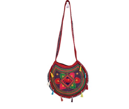Bolsa Indiana tiracolo étnica floral com alça longa vermelha