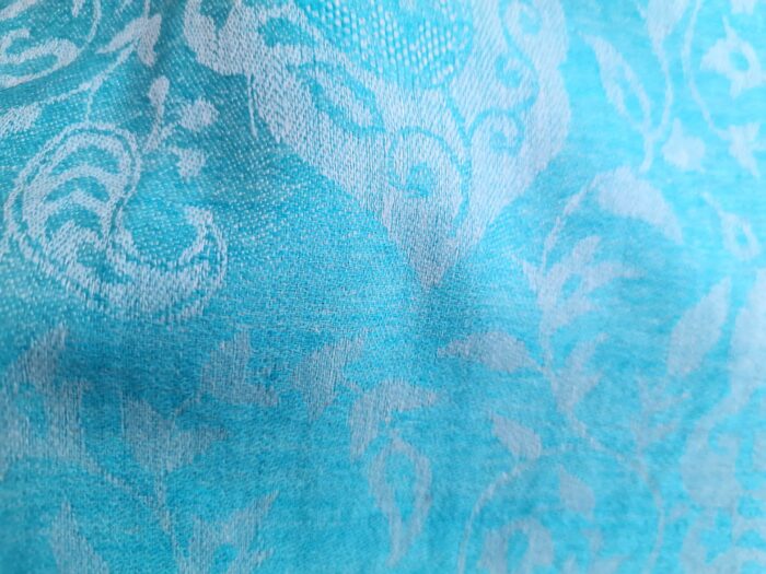 Pashmina indiana de Cashmere azul paisleys adamascado