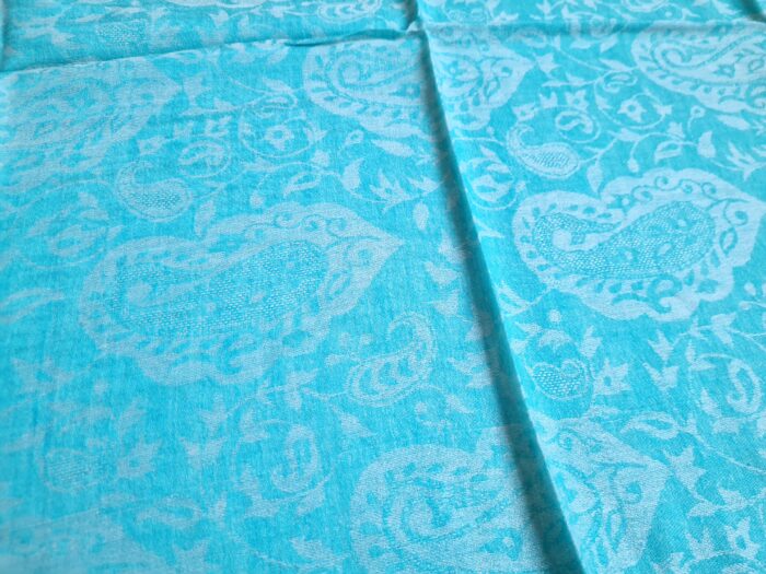 Pashmina indiana de Cashmere azul paisleys adamascado