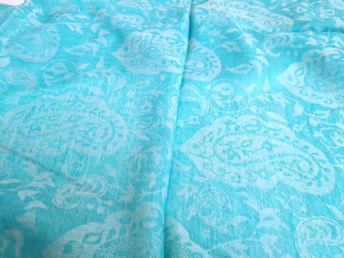 Pashmina indiana de Cashmere azul paisleys adamascado