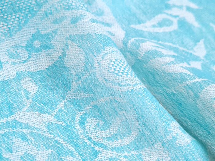 Pashmina indiana de Cashmere azul paisleys adamascado