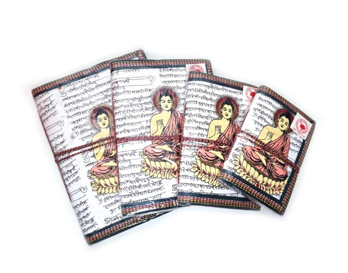 Cadernos indianos artesanais pintados a mão estampa de Buda branco