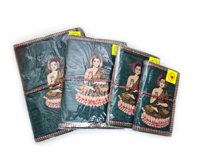 Cadernos indianos artesanais pintados a mão Buda verde