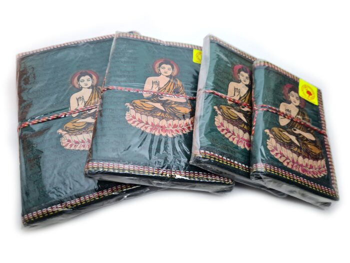 Cadernos indianos artesanais pintados a mão Buda verde