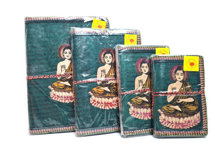 Cadernos indianos artesanais pintados a mão Buda verde