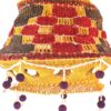 20260918_120254 Lanterna Akash Kandil em macramê para Diwali mostarda e vermelho com rudrakshas 60cm