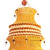 Lanterna Akash Kandil em macramê para Diwali mostarda e vermelho com rudrakshas 125cm
