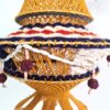 20260920_144527 Lanterna Akash Kandil em macramê para Diwali mostarda e color com rudrakshas 58cm