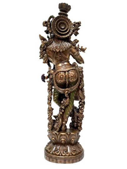 Estátua de Krishna tocando flauta acabamento premium Veronese Design 36cm