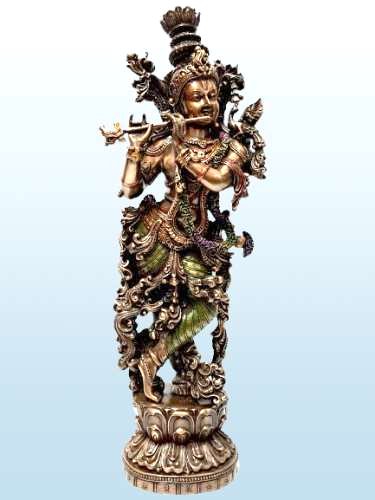Estátua de Krishna tocando flauta acabamento premium Veronese Design 36cm