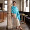 Pashmina indiana de Cashmere azul paisleys adamascado