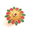 Anel indiano de festa dourado design flor com pedras verdes e rubis