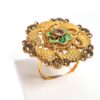 Anel indiano de festa dourado e verde design flor com pedras âmbar