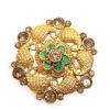 Anel indiano de festa dourado e verde design flor com pedras âmbar