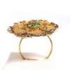 Anel indiano de festa dourado e verde design flor com pedras âmbar