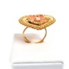 Anel indiano de festa dourado e rosa design flor com strass