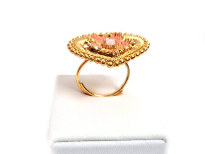 Anel indiano de festa dourado e rosa design flor com strass