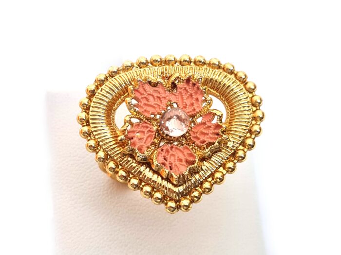 Anel indiano de festa dourado e rosa design flor com strass
