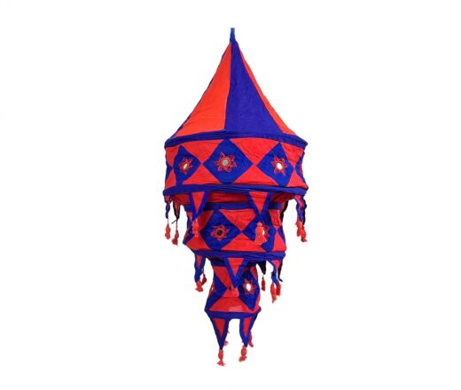 Lanterna Indiana Diwali (Akash Kandil) com espelhos e tassels azul e vermelho