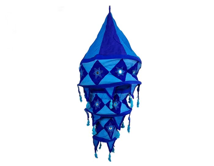 Lanterna Indiana Diwali (Akash Kandil) com espelhos e tassels azul