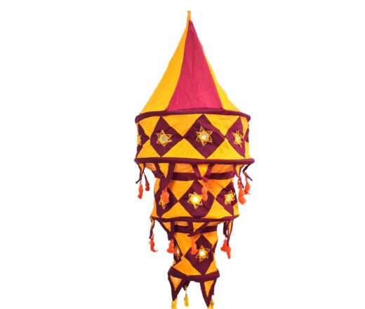 Lanterna Indiana Diwali (Akash Kandil) com espelhos e tassels laranja e vinho