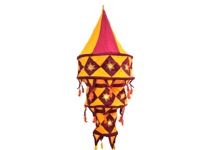 Lanterna Indiana Diwali (Akash Kandil) com espelhos e tassels laranja e vinho