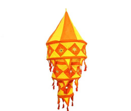 Lanterna Indiana Diwali (Akash Kandil) com espelhos e tassels laranja e amarelo