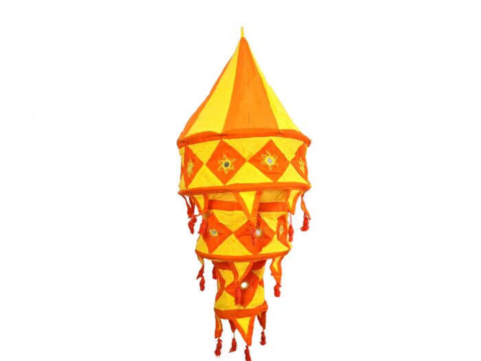 Lanterna Indiana Diwali (Akash Kandil) com espelhos e tassels laranja e amarelo