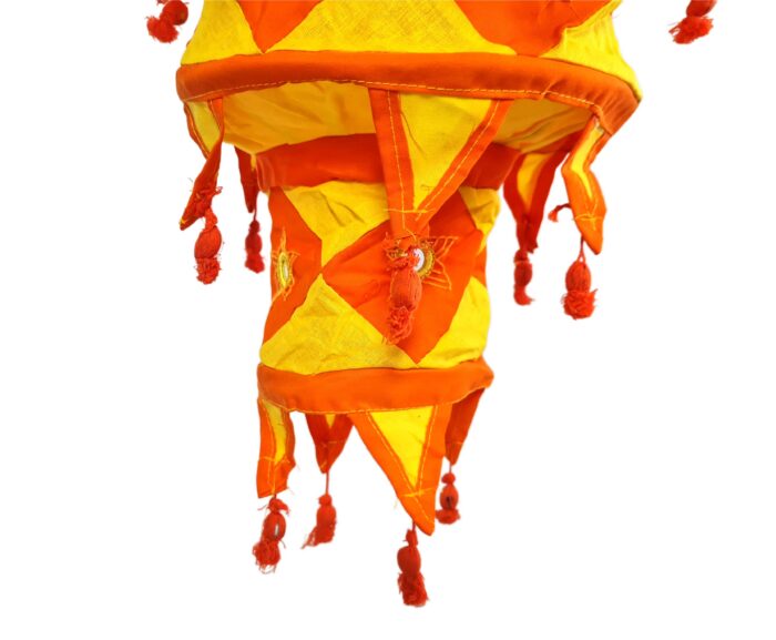 Lanterna Indiana Diwali (Akash Kandil) com espelhos e tassels laranja e amarelo