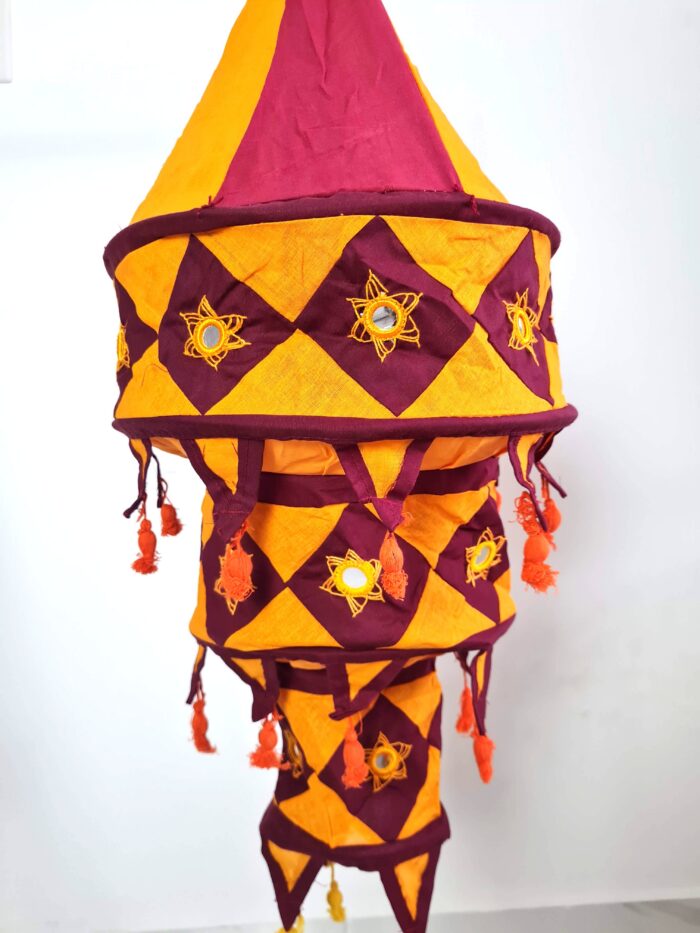 Lanterna Indiana Diwali (Akash Kandil) com espelhos e tassels laranja e vinho