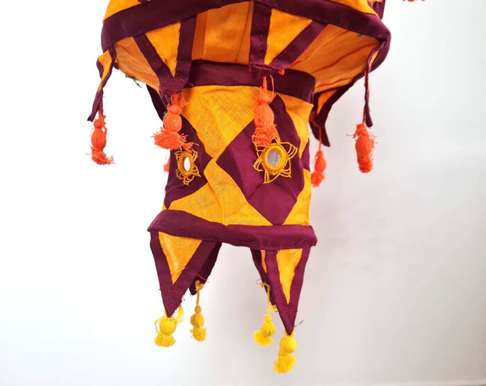 Lanterna Indiana Diwali (Akash Kandil) com espelhos e tassels laranja e vinho