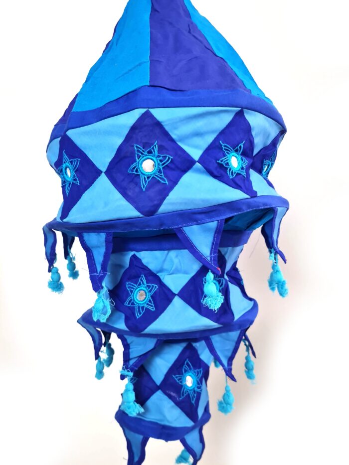 Lanterna Indiana Diwali (Akash Kandil) com espelhos e tassels azul