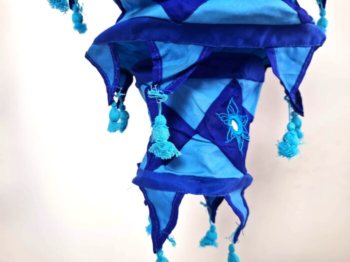 Lanterna Indiana Diwali (Akash Kandil) com espelhos e tassels azul