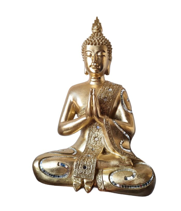 Estátua de Buda tailandês pintura especial dourada com espelhos 36cm