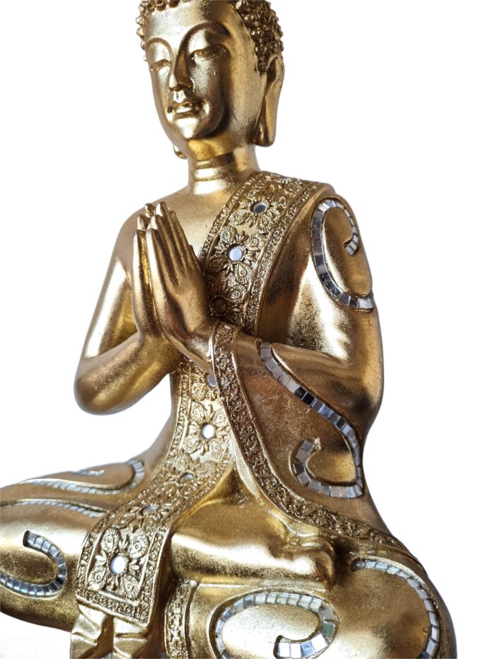 Estátua de Buda tailandês pintura especial dourada com espelhos 36cm