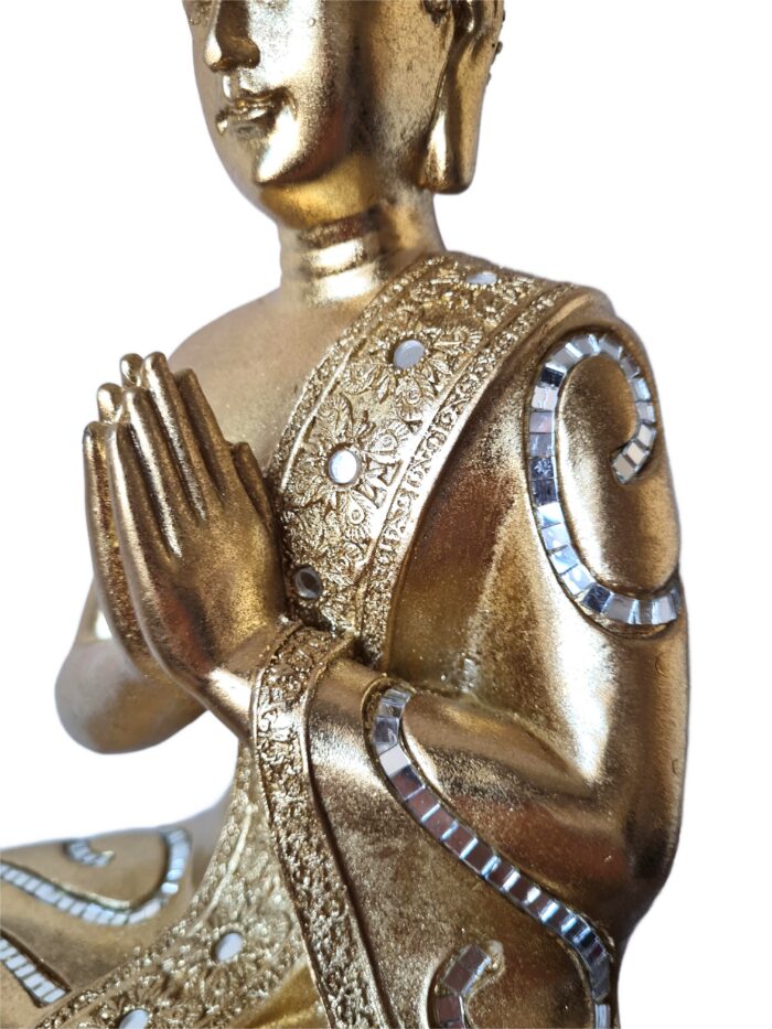 Estátua de Buda tailandês pintura especial dourada com espelhos 36cm