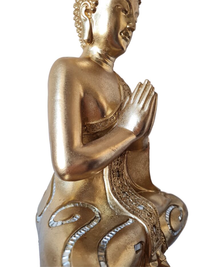 Estátua de Buda tailandês pintura especial dourada com espelhos 36cm