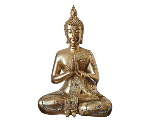 Estátua de Buda tailandês pintura especial dourada com espelhos 36cm