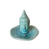 Incensário cabeça de Buda formato redondo em porcelana azul turquesa
