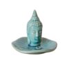 Incensário cabeça de Buda formato redondo em porcelana azul turquesa