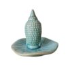 Incensário cabeça de Buda formato redondo em porcelana azul turquesa