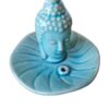Incensário cabeça de Buda formato redondo em porcelana azul turquesa