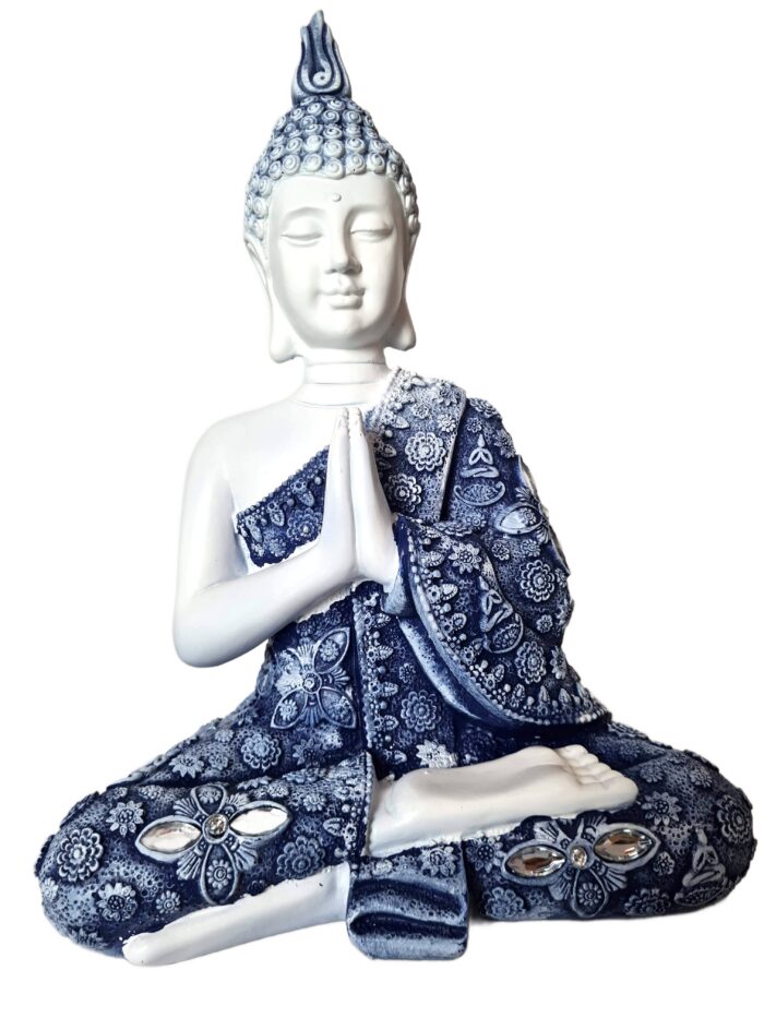 Estátua de Buda tailandês pintura especial texturizada com pedras 27cm
