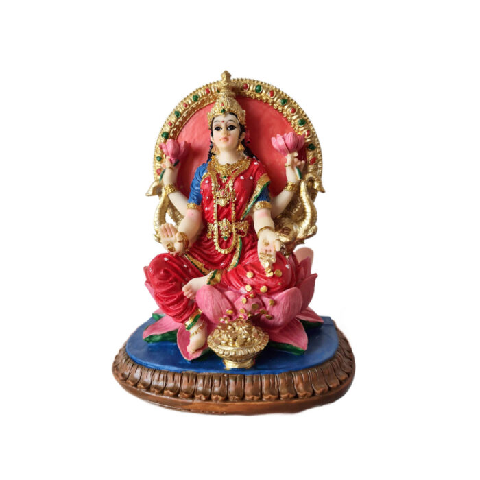Lakshmi em estátua resinada colorida 13cm