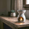 rechaud de ceramica cinza e preto rustico Rechaud Difusor a base de vela design vaso cinza e preto rústico