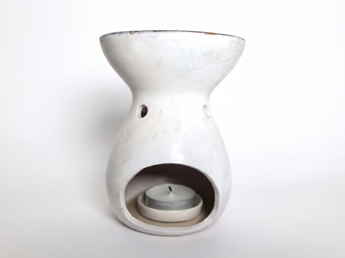 rechaud vaso branco e cinza 12cm Rechaud Difusor a base de vela design vaso cinza e preto rústico